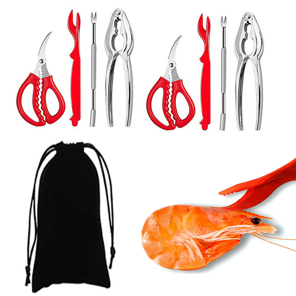 9Pcs Seafood Tool Set with Stainless Steel Forks Plastic Forks Cracker Scissors and Pouch