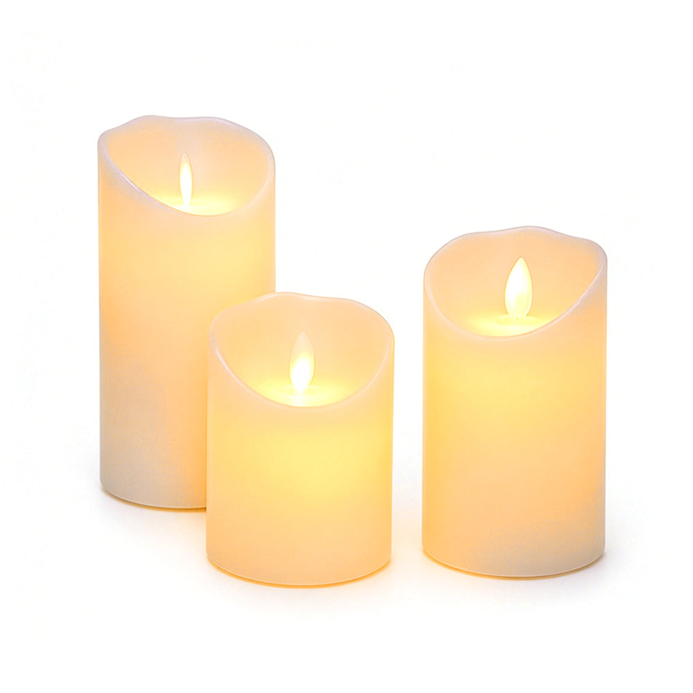 3 Piece Flameless Candles with Dancing Flame for Home Party