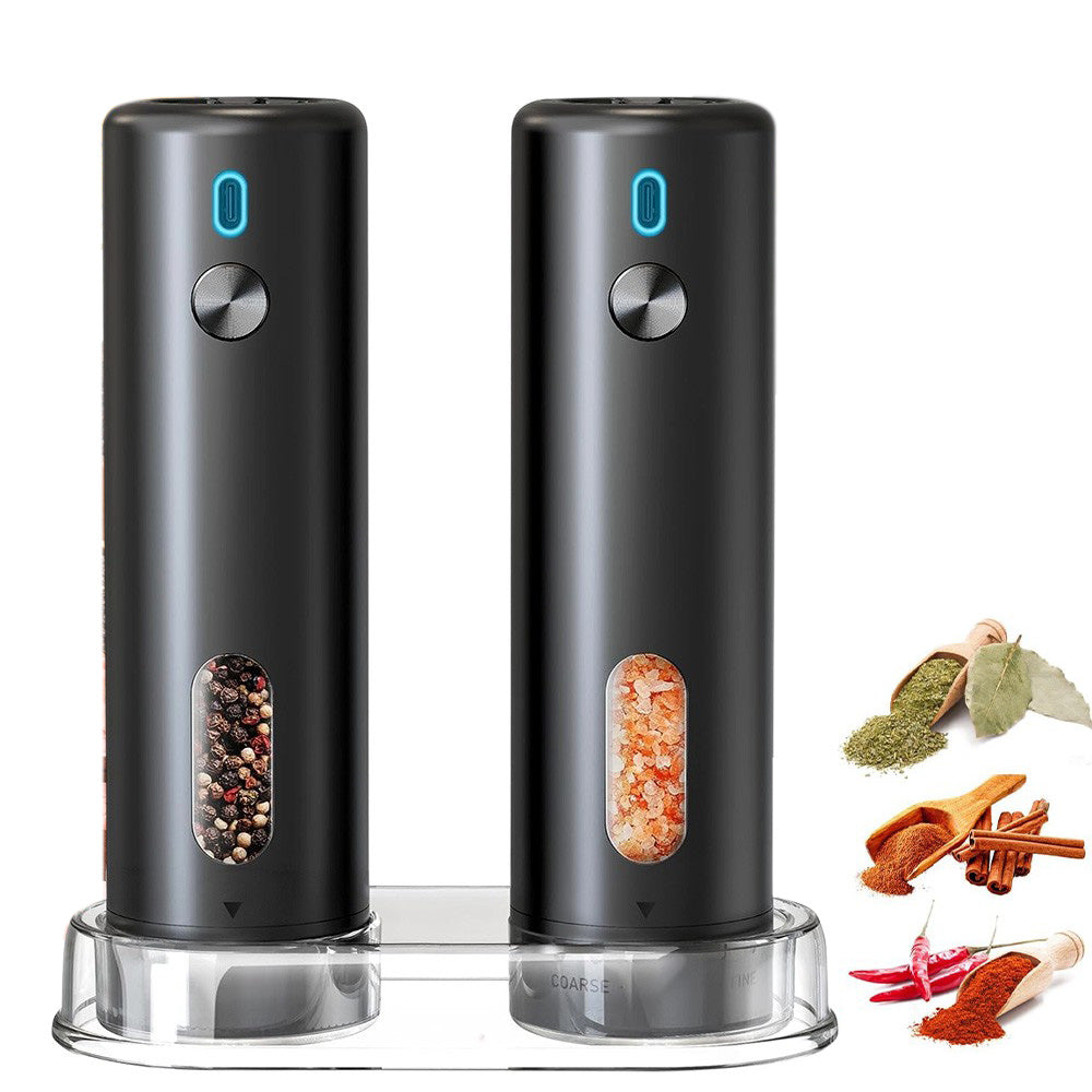 2 Pack Rechargeable Electric Salt Pepper Grinders with 5 Coarseness Levels