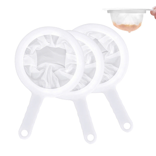 3Pcs Fine Mesh Strainer with Handle and Nylon Filter Sieve for Juice Wine