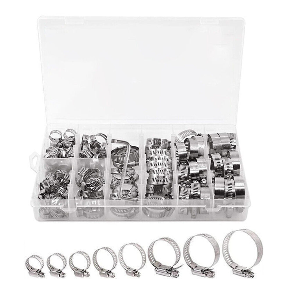 91PCS Stainless Steel Hose Clamps Clips Adjustable Range Worm Gear Pipe Clamp Kit