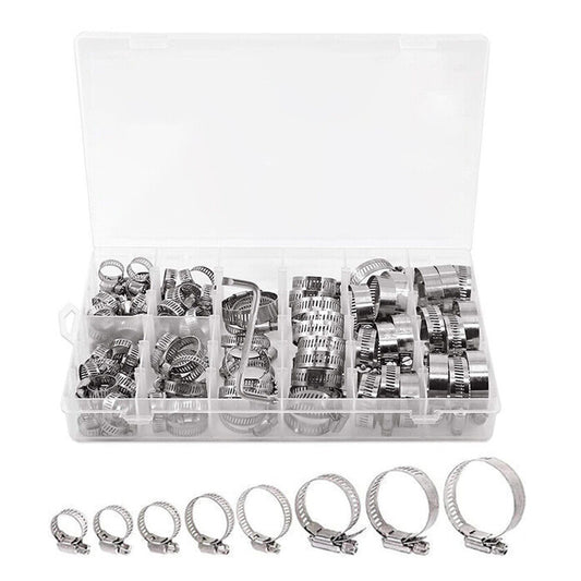 91PCS Stainless Steel Hose Clamps Clips Adjustable Range Worm Gear Pipe Clamp Kit