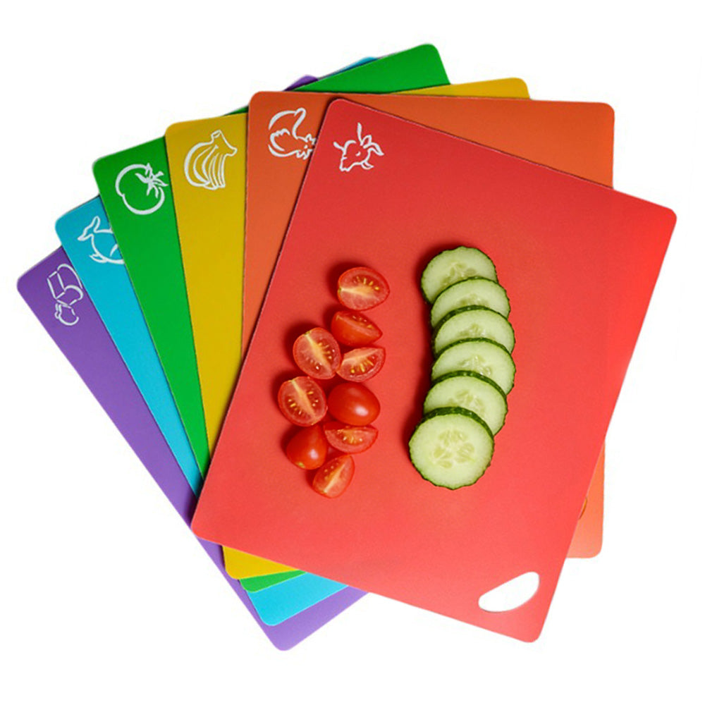 6 Pack Flexible Plastic Cutting Mats Non Slip Kitchen Cutting Boards Set with Food Icons