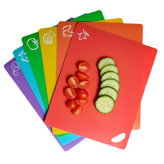 6 Pack Flexible Plastic Cutting Mats Non Slip Kitchen Cutting Boards Set with Food Icons