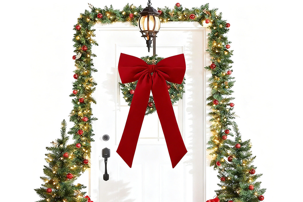 Large Christmas Bow Decoration Velvet Hanging Ornament for Tree Wall Door Holiday Decor