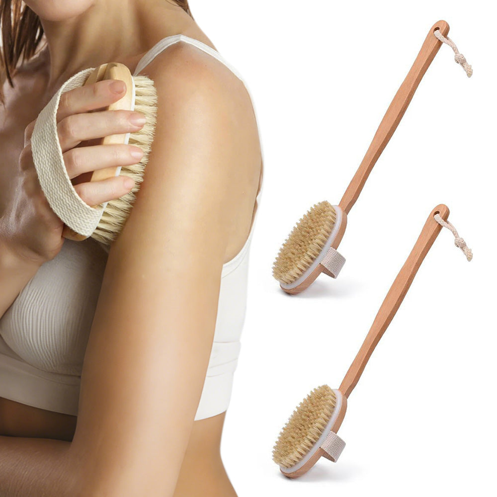2 Pieces Long Handle Back Shower Brush with Detachable Hand Strap