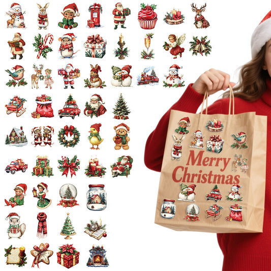 50 Pack Vintage Waterproof Christmas Stickers for DIY Crafts