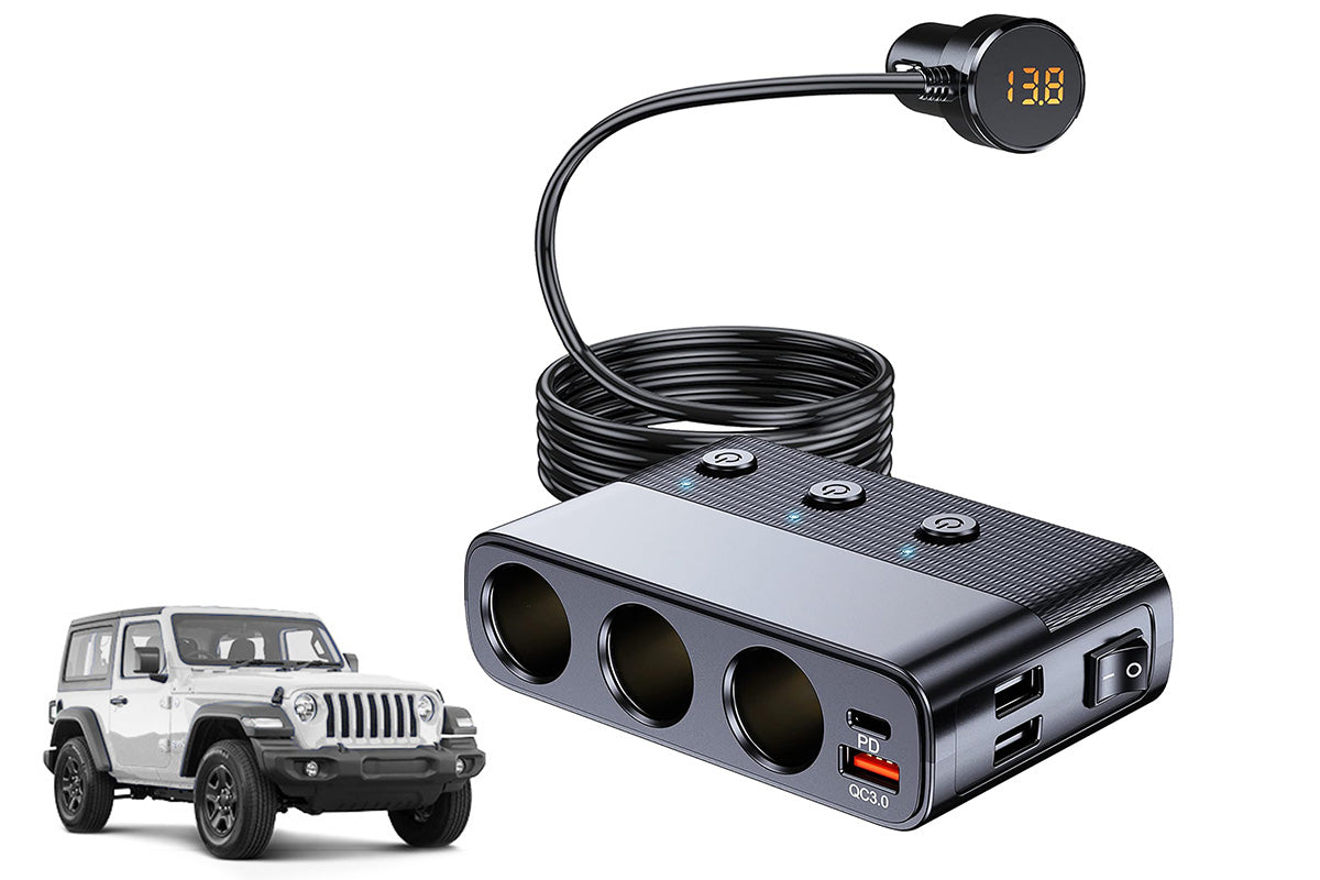 7 in 1 Cigarette Lighter Splitter QC3.0 PD 30W Charging 3 Socket Car Charger Adapter