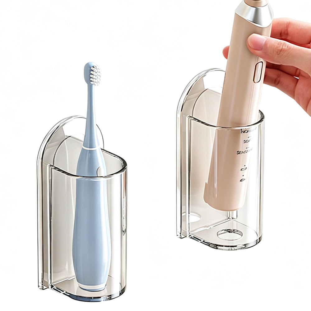 2Pcs Clear Wall-Mounted No-Drill Electric Toothbrush Holders