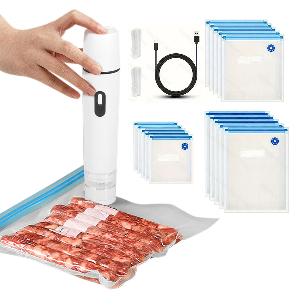 Portable Compact Vacuum Sealer for Food Storage with 15 Reusable Vacuum Bags