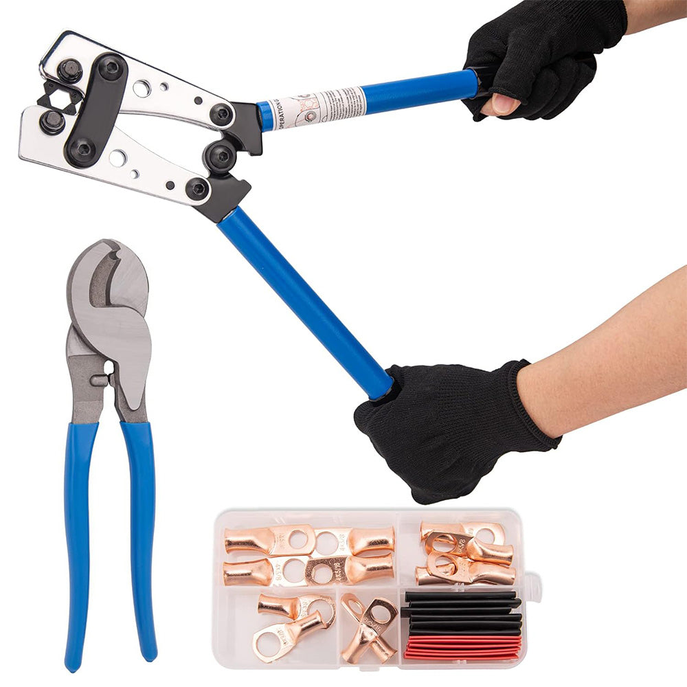 Cable Crimping Tool Kit 360 Degree Rotating Dies for 6 to 50 mm square Cables Set