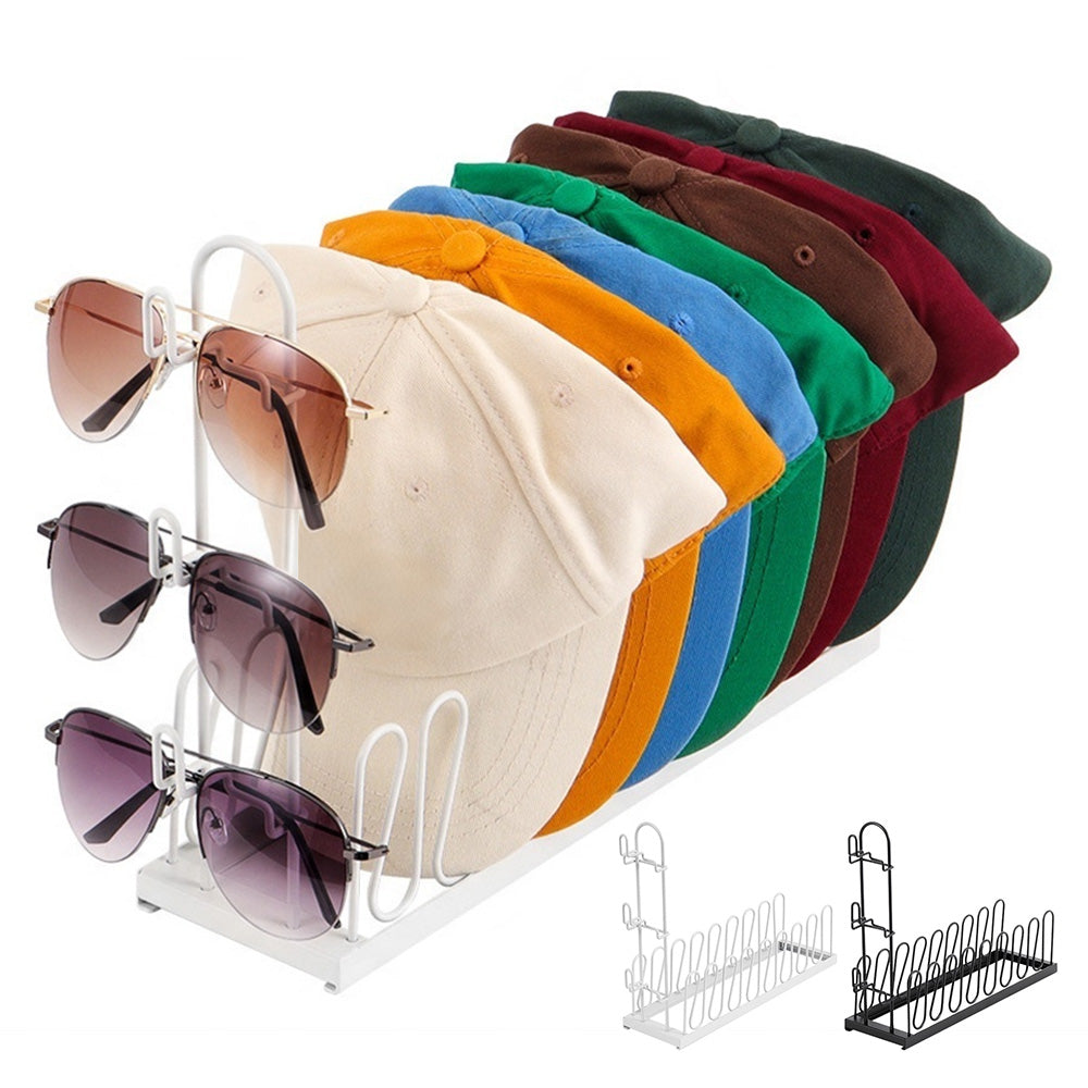 2 Pack Metal Hat Organizer Racks for 8 Caps and 3 Glasses Each