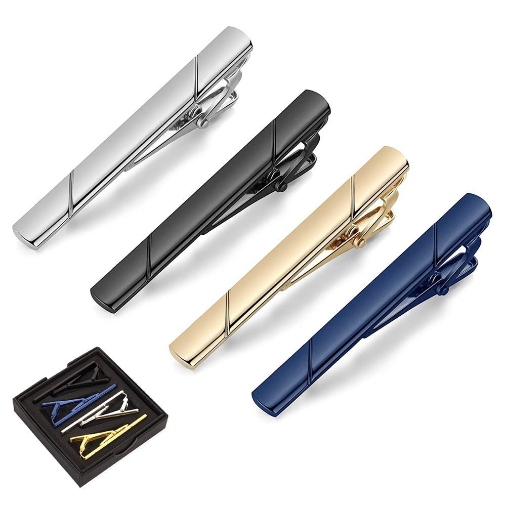 4 Pack Tie Clips for Men Metal Tie Pins with Storage Box
