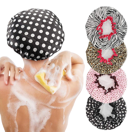 4 Pack Shower Caps Reusable Bathroom Hair Cover for Women Elastic Waterproof
