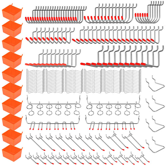 238 PCS Pegboard Hooks Set with 10 Storage Bins Stainless Steel Hooks for Tool Organization