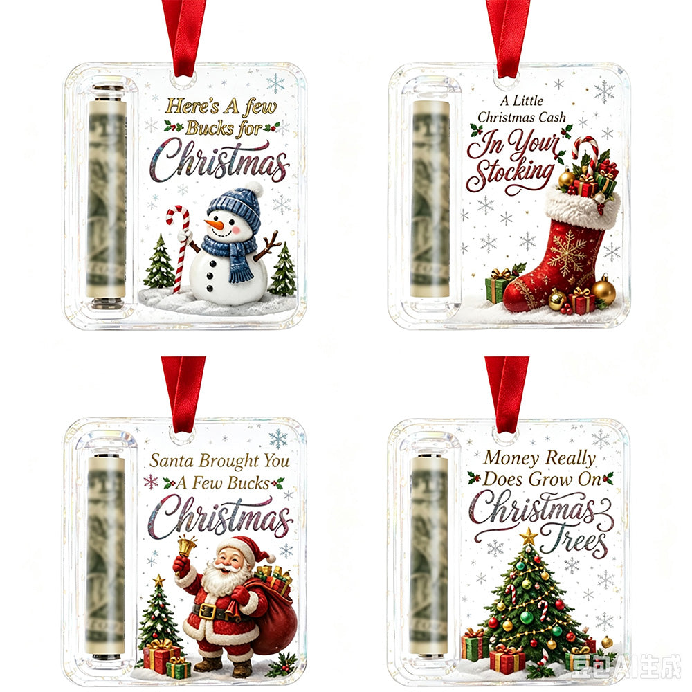 4 Piece Christmas Cash Gift Holder Ornaments with Ribbons for Decorating