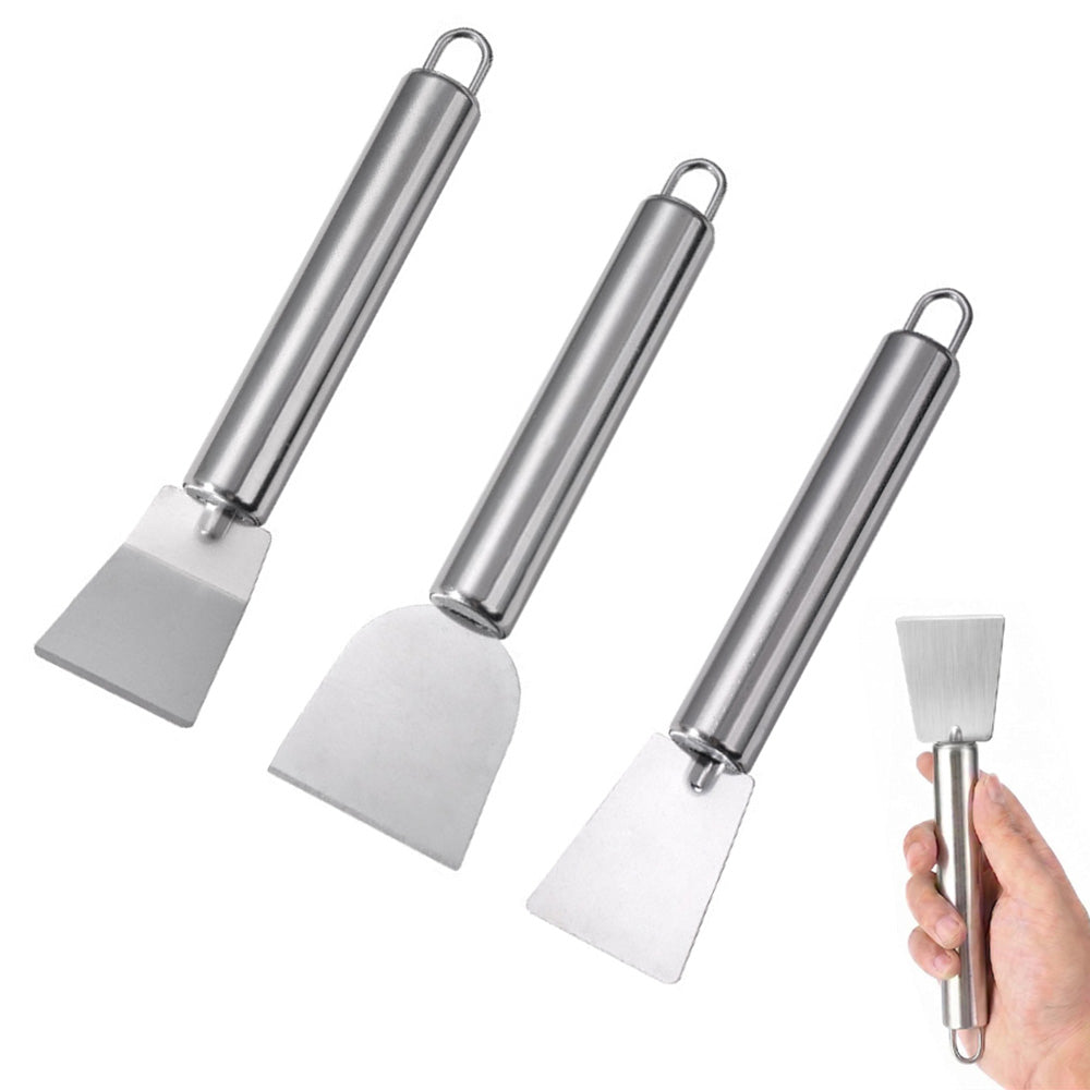 3 Piece Stainless Steel Ice Scraper Kit for Freezer Kitchen Grease Adhesive