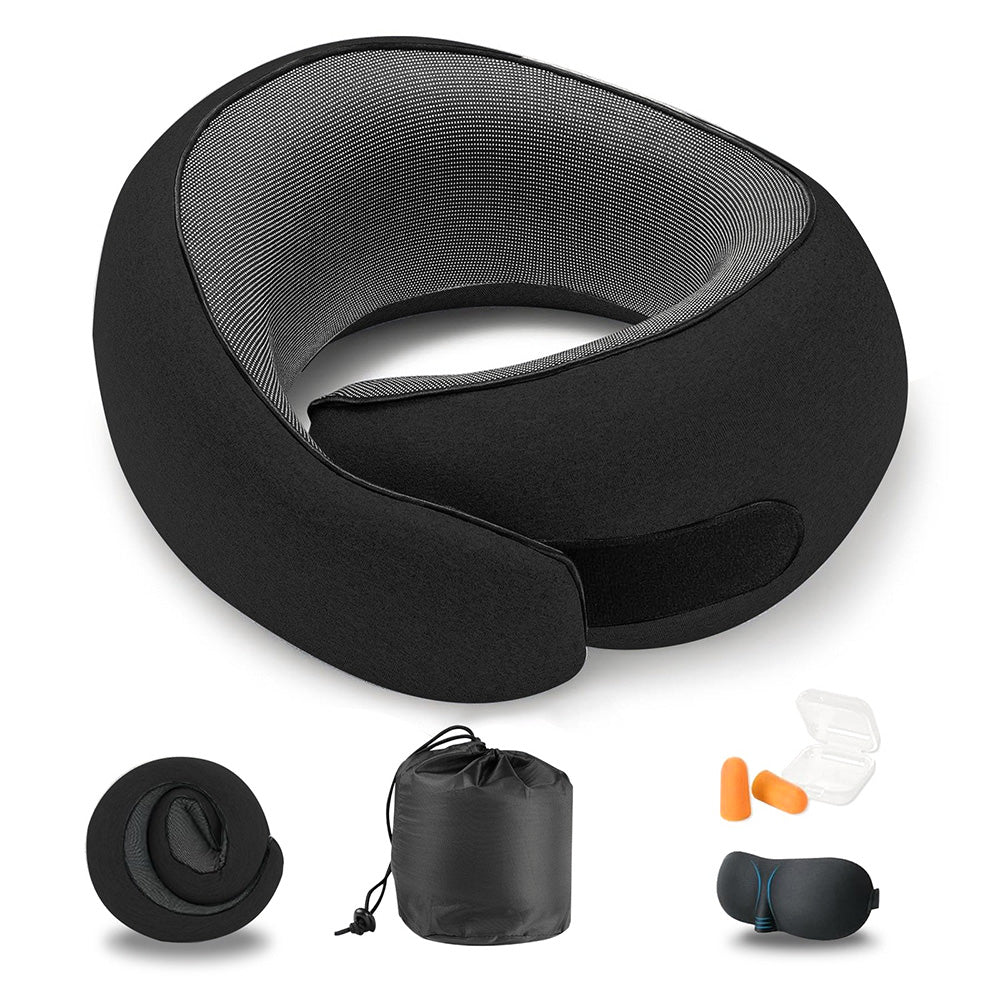 G Shape Memory Foam Travel Neck Pillow Set with Eye Mask Earplugs Bag
