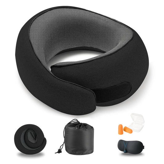 G Shape Memory Foam Travel Neck Pillow Set with Eye Mask Earplugs Bag