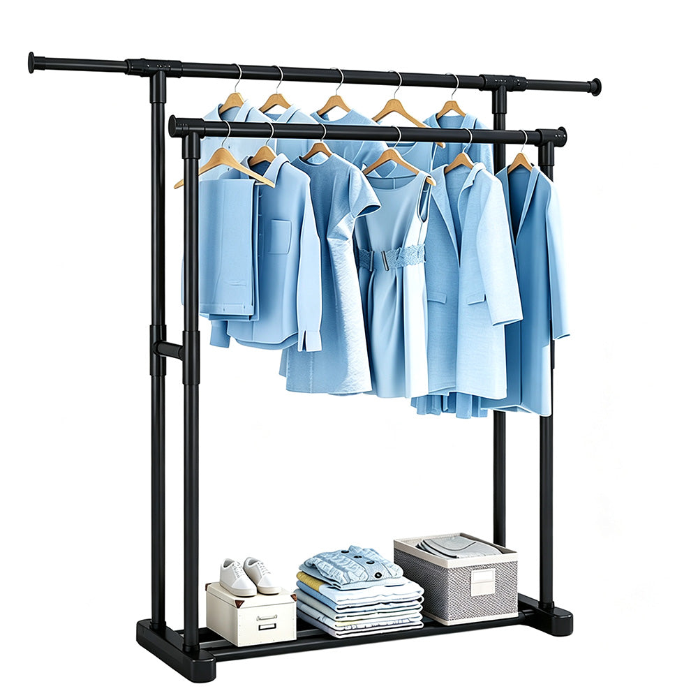 Double Rod Freestanding Clothes Drying Rack Large Capacity Laundry Garment Stand