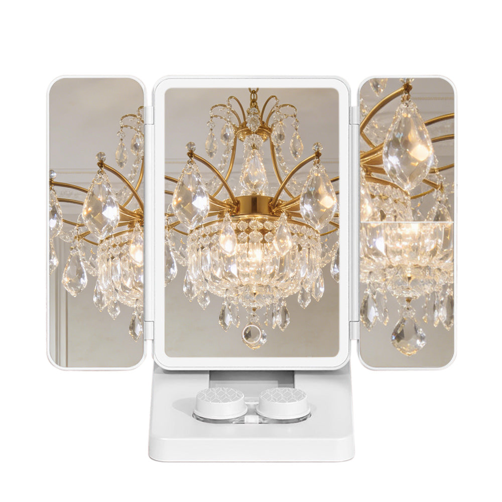 3 in 1 Foldable Makeup Mirror with Lights and Contact Lens Case for Travel