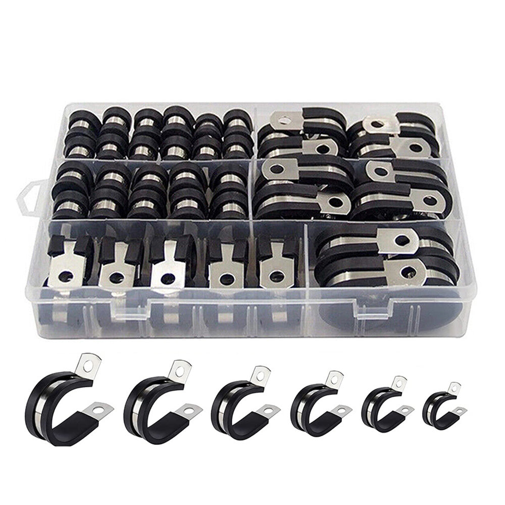 52 PCS Rubber Lined P Clips with Storage Case Stainless Steel Cable Clamps in 6 Sizes