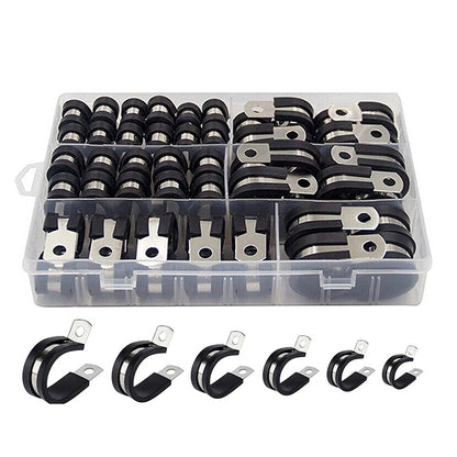 52 PCS Rubber Lined P Clips with Storage Case Stainless Steel Cable Clamps in 6 Sizes