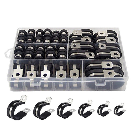 52 PCS Rubber Lined P Clips with Storage Case Stainless Steel Cable Clamps in 6 Sizes