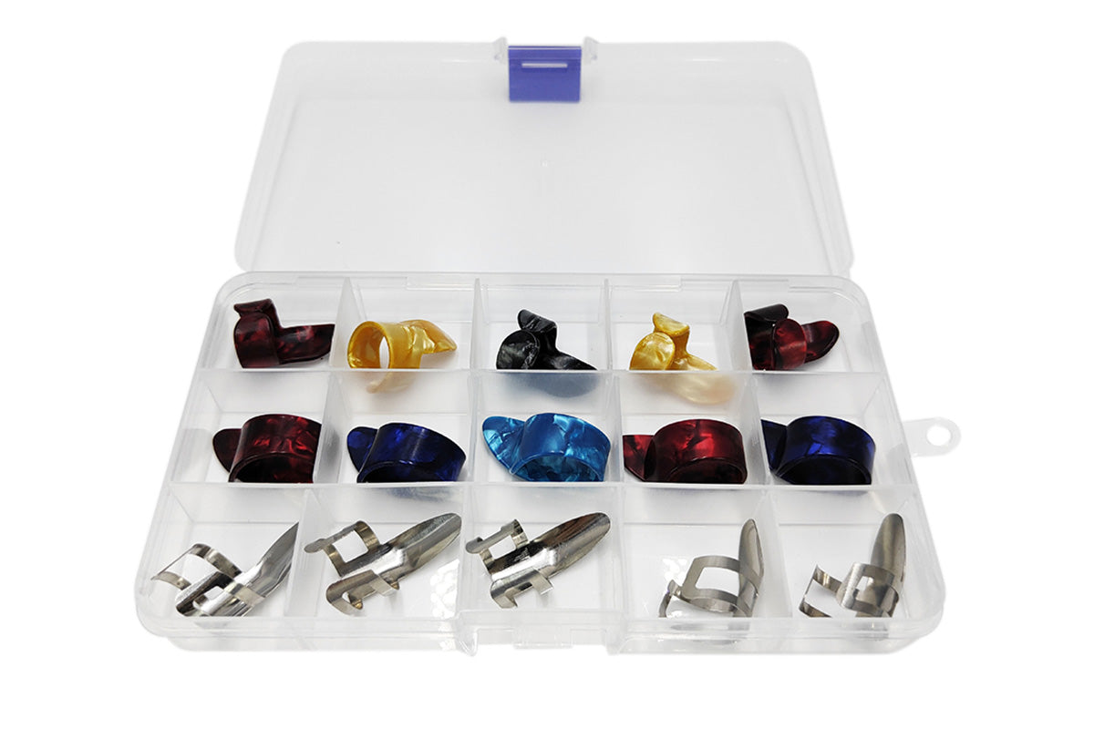 15PCS Finger Pick Set Guitar Picks With 15 Grid Case Storage Box