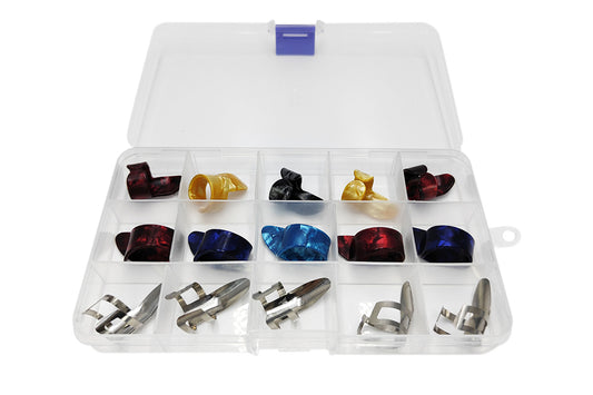 15PCS Finger Pick Set Guitar Picks With 15 Grid Case Storage Box