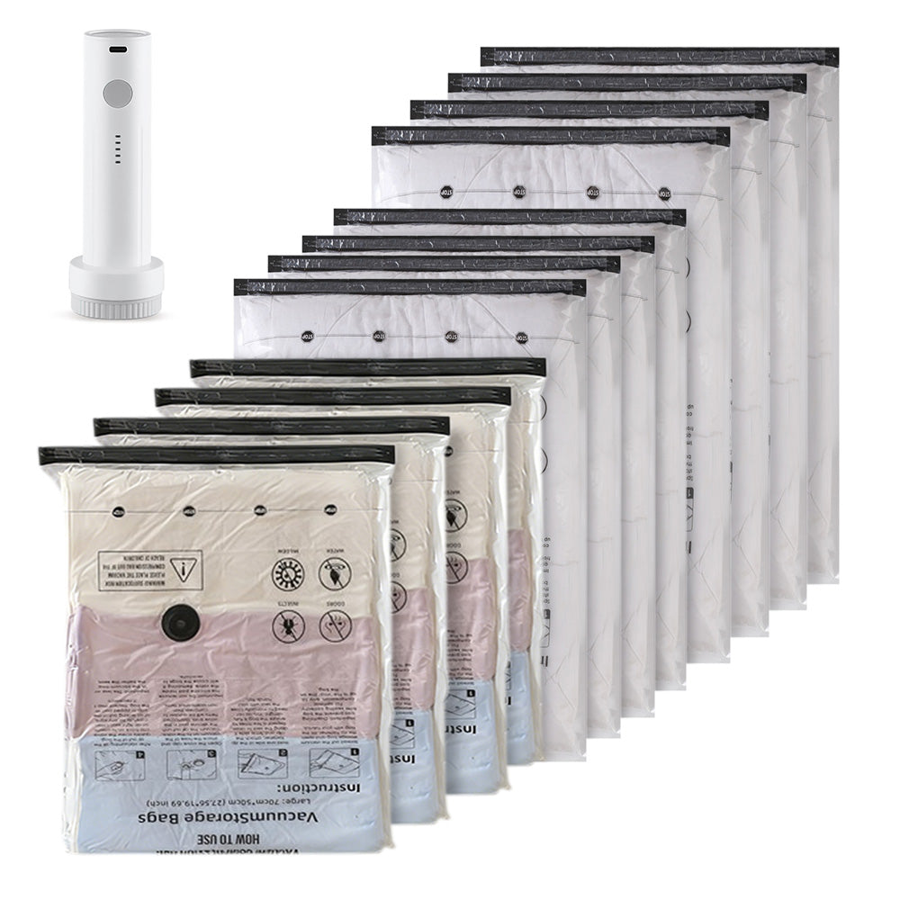 12Pcs Vacuum Storage Bags Set with Electric Pump for Luggage Travel Home Organizer