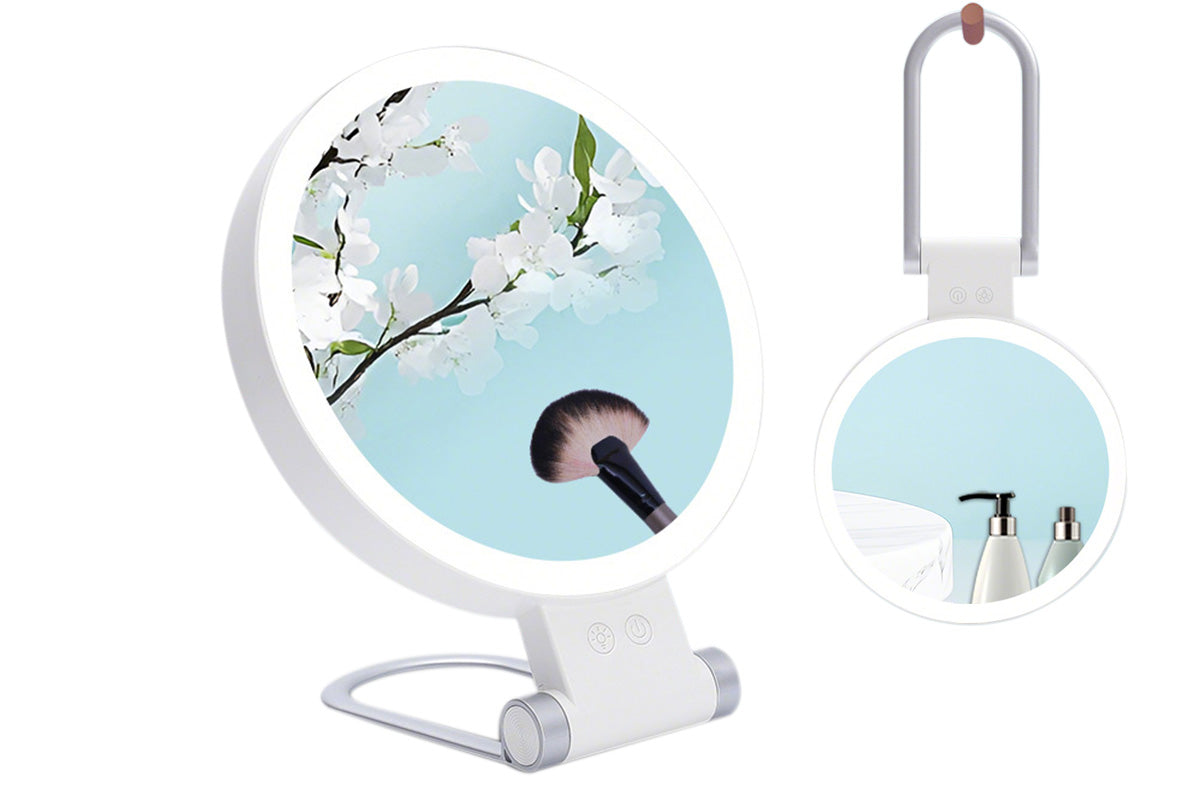 Double Sided 1X And 30X Magnifying Makeup Foldable Mirror With 3 Color Lights