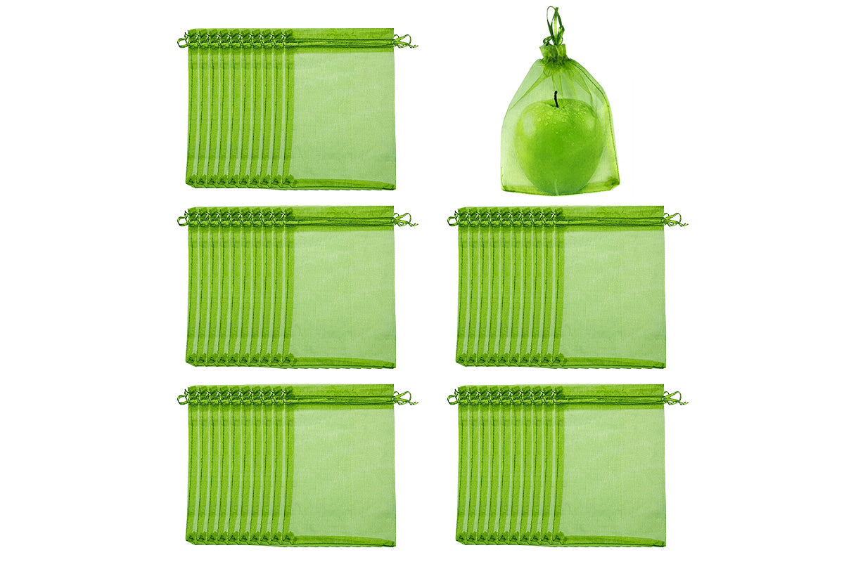 50PCS Fruit Protection Bags Green Fruit Nets Drawstring Mesh Cover Bags For Vegetable Protection