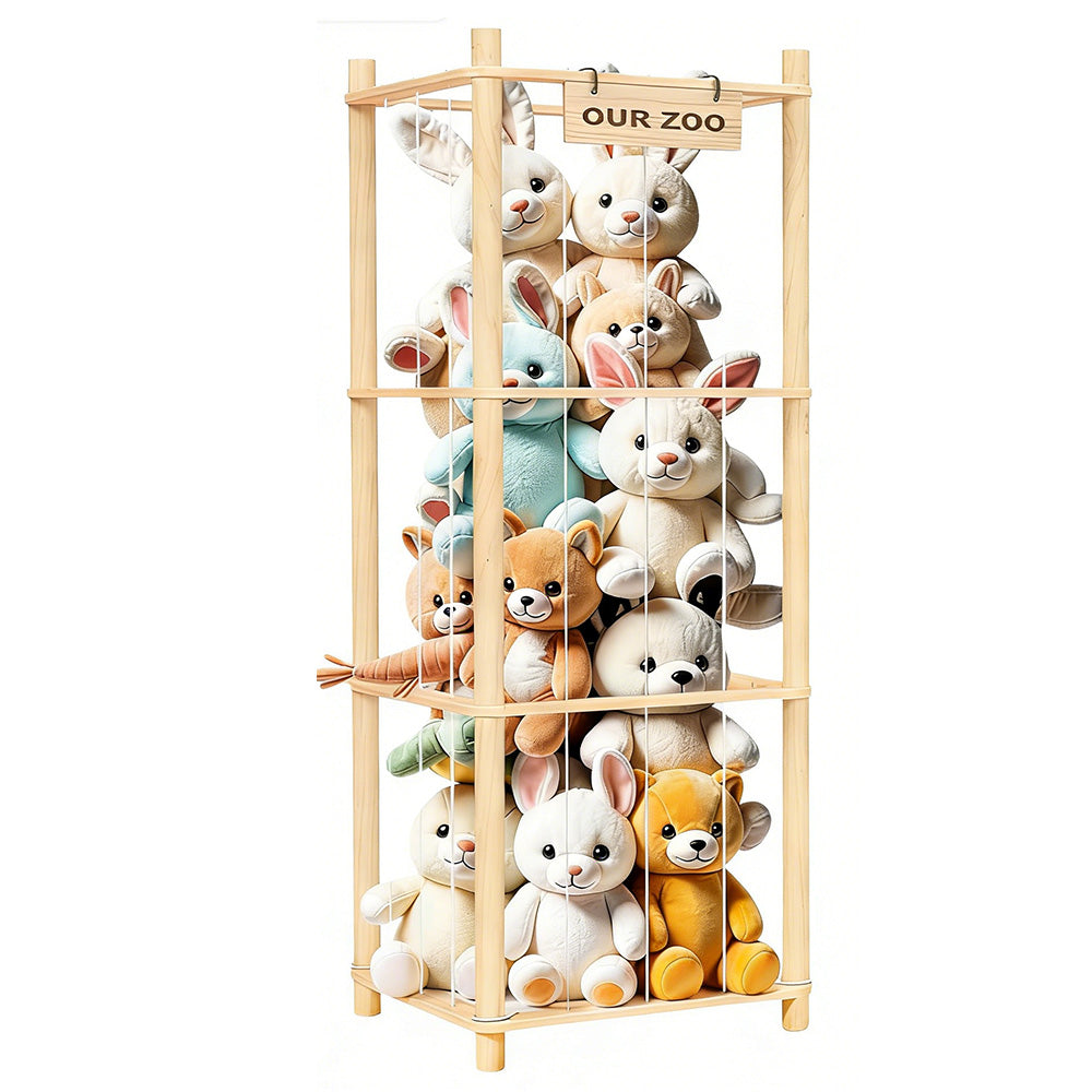 Stuffed Animal Storage Organizer Wooden Zoo Toy Holder for Playrooms Bedrooms