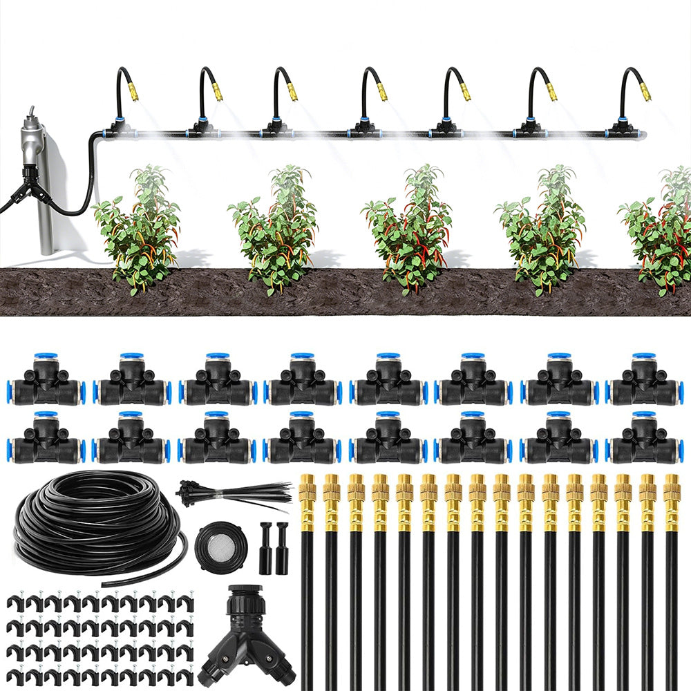 30m 0.6cm 360-Degree Adjustable Copper Nozzle Irrigation Kit for Garden Greenhouse Lawn Patio