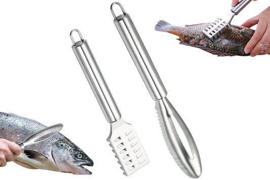 2Pcs Stainless Steel Fish Scaler Brush Scale Scraper Skin Remover Kitchen Seafood Clean Tool