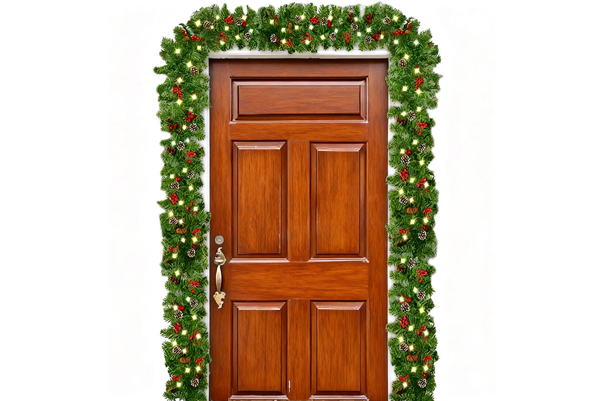 270cm Christmas Garland with Warm White LED Lights for Home Outdoor Fireplace Mantle Porch
