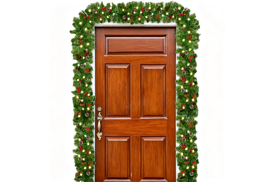 270cm Christmas Garland with Warm White LED Lights for Home Outdoor Fireplace Mantle Porch