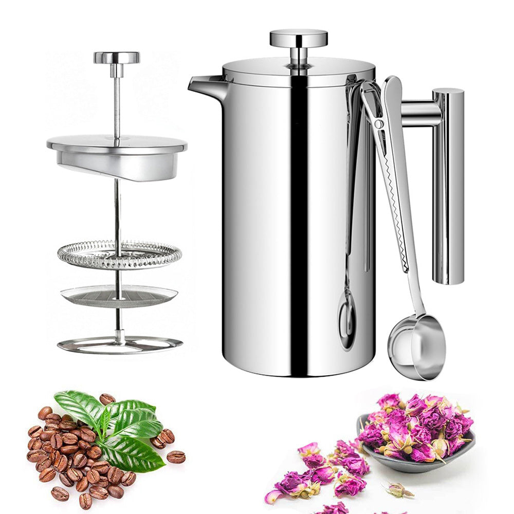 French Press Coffee Maker 304 Stainless Steel Double-Wall Insulated for Camping and Home
