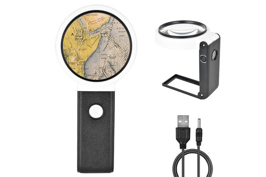 10X 25X Illuminated Folding Magnifier with Cool Warm Light Hands-Free Reading Inspection Tool