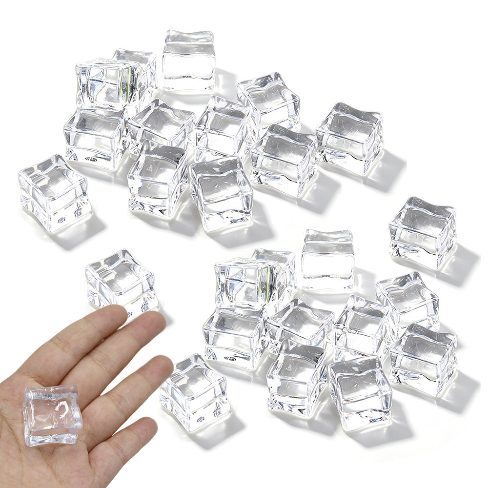 25 Pack Clear Simulated Ice Cubes for Drink Reusable Ice Cubes for Decor Home Bar Parties
