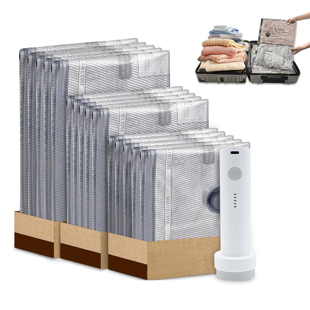 15Pcs Vacuum Bags for Travel with Rechargeable Air Pump Space Saver Compression Set