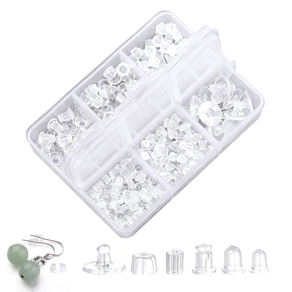 600Pcs Silicone Earring Backs Replacement Set with Storage Box and 6 Styles for Earrings