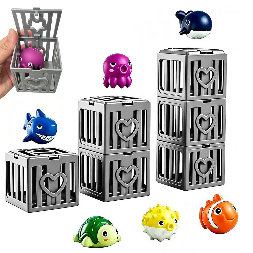 6 Piece Pool Diving Rescue Game with Sea Animals and Sinking Cages