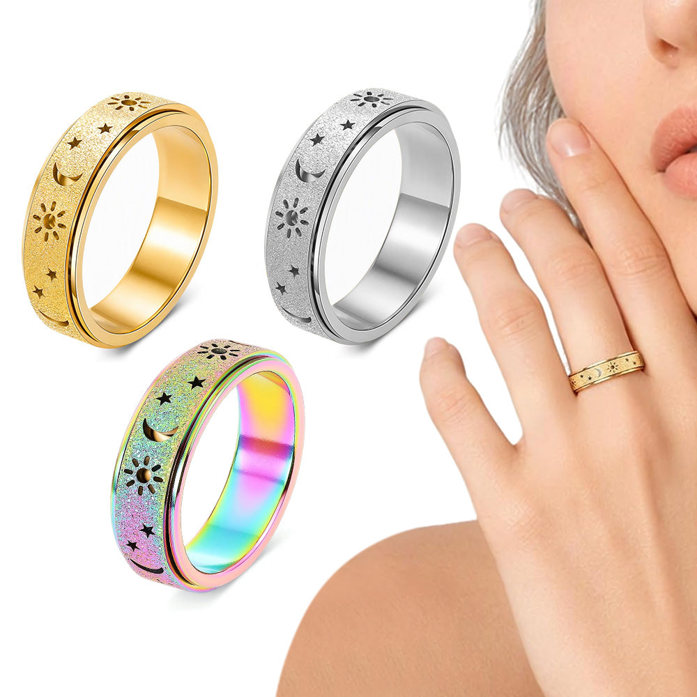 3 Piece Stainless Steel 360 Degree Spinner Ring Set Gold Silver Rainbow