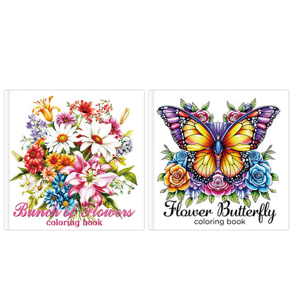 2 Coloring Books with 24 Floral and 24 Butterfly Designs