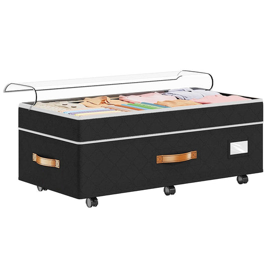 Large Capacity Under Bed Storage with Wheels Lid Handle Foldable Storage Bin for Clothes