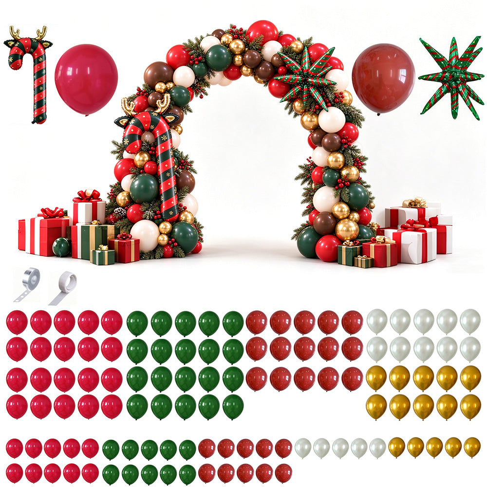 114 Pcs Christmas Balloon Arch Garland Kit with Red Green Foil Balloons
