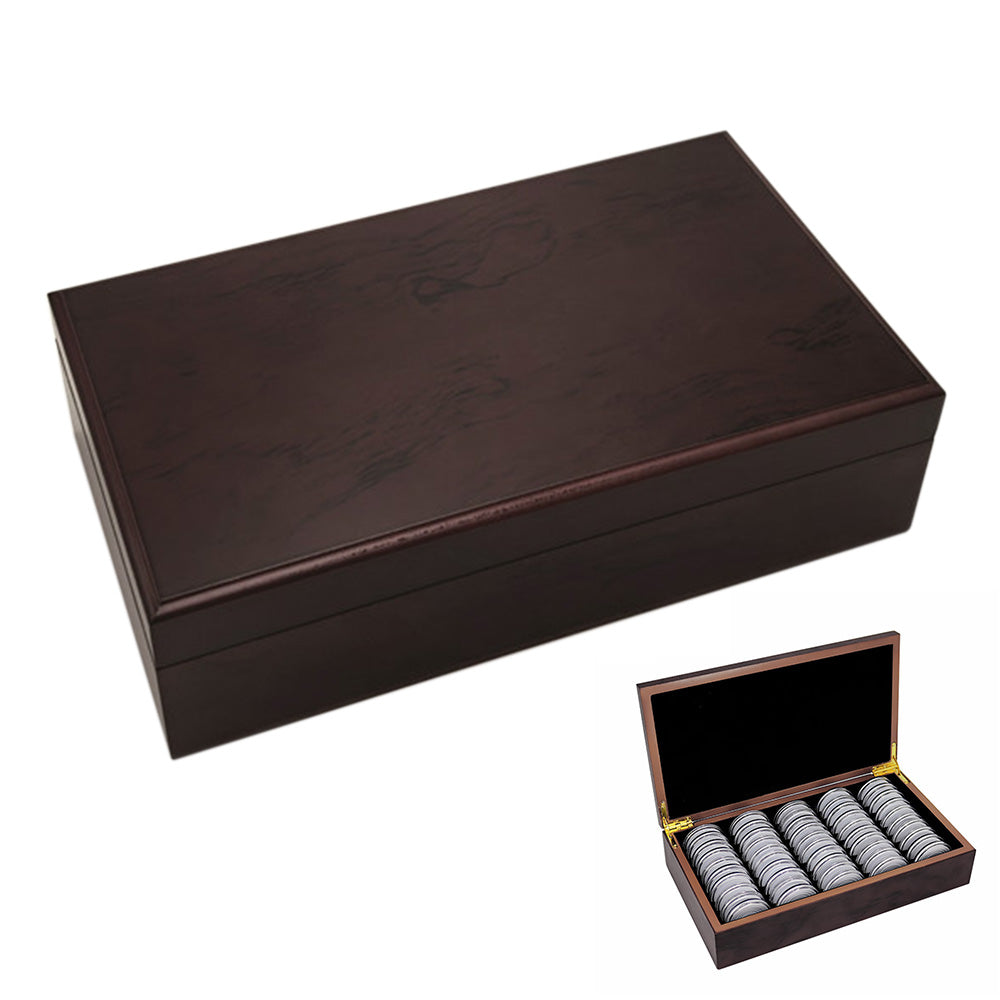 50PCS Coin Capsules Storage Box with Wooden Case Holder Collection Display Organizer