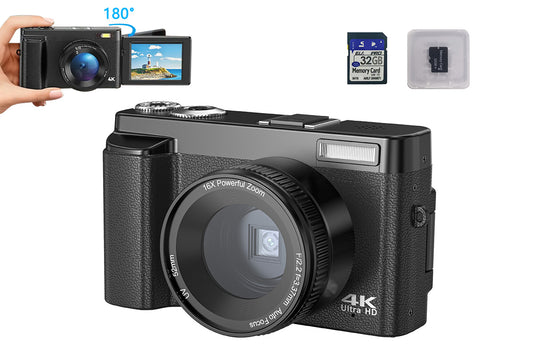 4K Digital Camera 180 Degree Flip Screen 16X Zoom 48MP Autofocus for Outdoor Photography